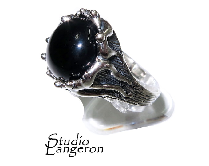 Black onyx ring 925 sterling silver size 8 1/2, Handmade ring, single copy, 925 sterling silver, Black onyx, silver ring, gemstone - 1 piece