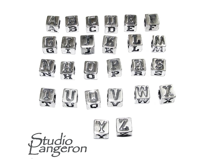 925 sterling silver beads with letter, beads silver, letter necklace beads, bracelet monogram, Jewelry making, Beads letter - 1 piece