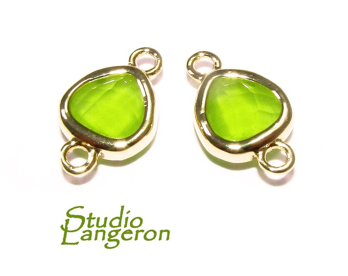 14K Gold Filled Checkerboard peridot triangular Link Connector size 8x14 mm, gold filled link, Jewelry making, Connector - 1 piece