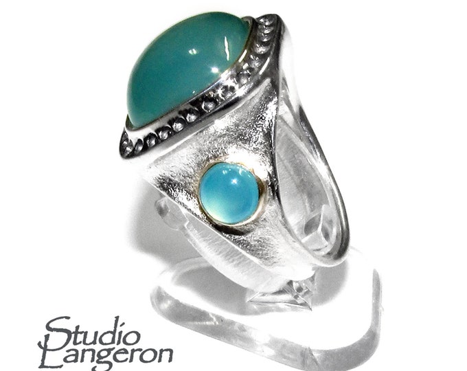 Statement Aqua chalcedony ring 925 sterling silver size 7, Handmade ring, single copy, Aqua chalcedony, Ring, gemstone, Silver ring
