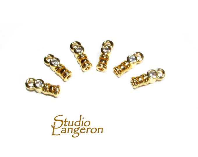 14K Yellow Gold filled Cord End Caps with crystal size 1.4mm, gold filled caps, end caps, jewelry making, cord end caps - 1 pair (2 pieces)