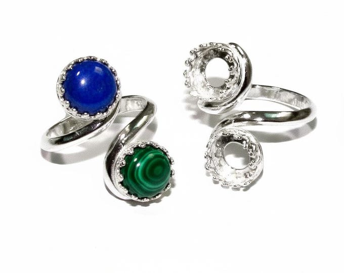 925 sterling silver open blank ring with two bezel cups size 8 mm, base ring, jewelry making, Setting, Bezel cup, silver ring - 1 piece