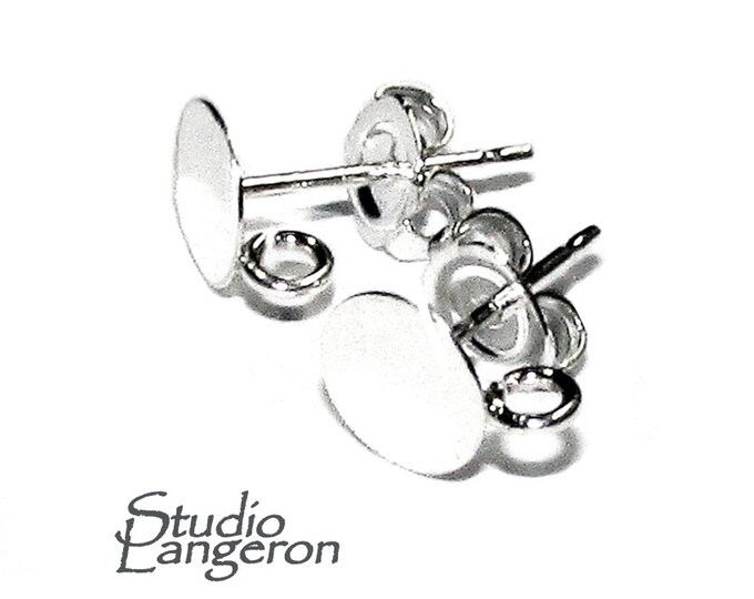 925 Sterling Silver Ear Post with Pad 6 mm with open ring, Earring Backs Included, Jewelry making, Earrings, Gluing - 1 pair (2 piece)