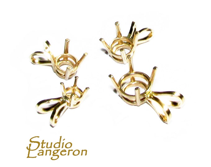 14K Yellow solid Gold blank Pendant with 4-prong setting size 3.5, 4, 4.5, 5, 5.5, 6mm, pendant, base pendants, Jewelry making - 1 piece
