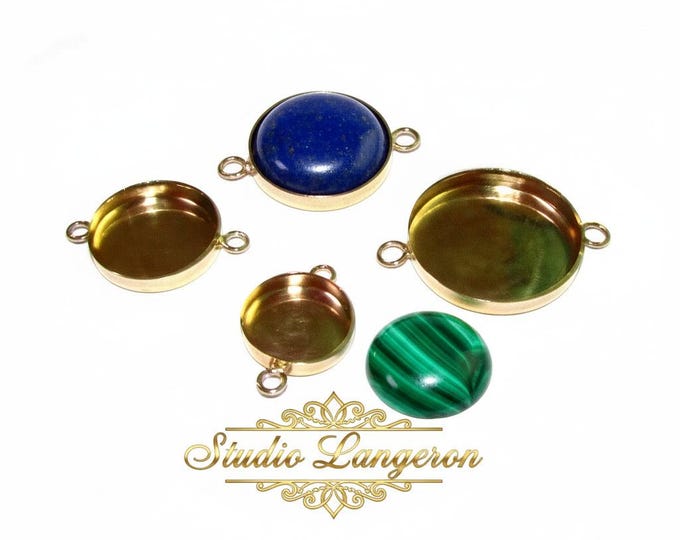 14K Yellow gold filled Round Bezel Cup with two closed loops size 6.0 - 30.0 mm, Bezel cup, Gold Filled, Jewelry making, Setting - 1 piece