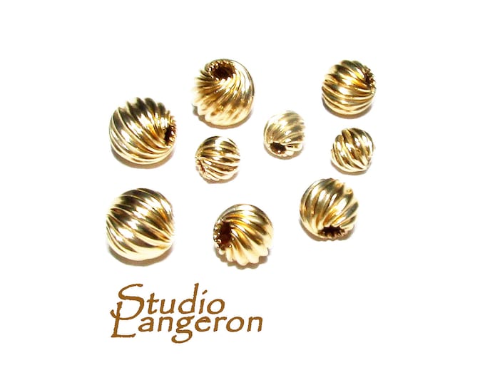 14K yellow gold filled round twisted beads size 3, 4, 5, 6, 7, 8mm, Jewelry making, Gold filled twisted beads, Gold filled beads - 1 piece