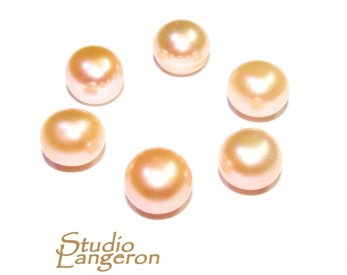 8 mm peach pearls half-drilled Cabochon, Natural Pearl, peach  pearls Gemstone, Round pearl, Jewelry making, ring, earrings - 1 piece