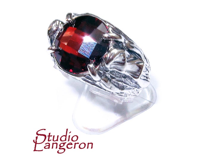 Statement Garnet ring 925 sterling silver size 7 1/2, Handmade ring, single copy, sterling silver, Garnet ring,  silver ring, red gemstone