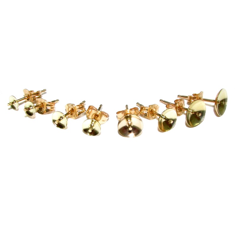 6 mm Gold Earring components 2 piece Jewelry making 5 14K Solid gold 14K Solid gold Pearl Post Earring Mountings size 3 4 1 pair