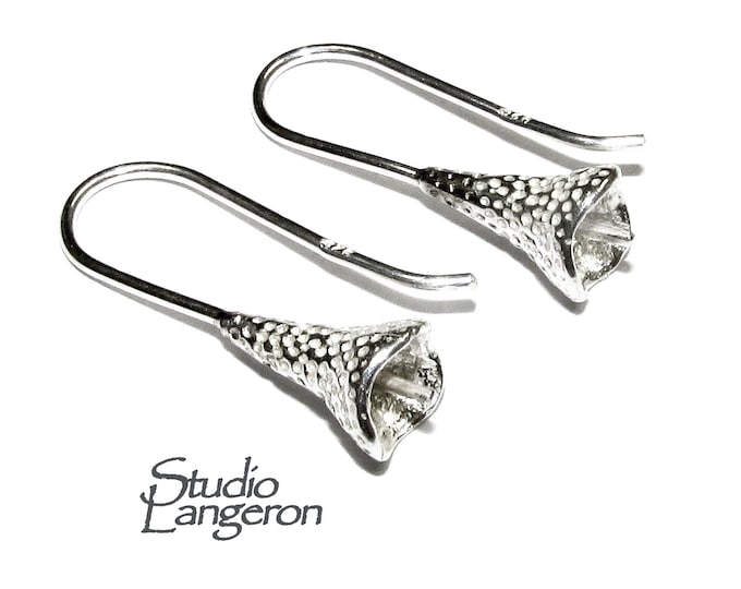 925 Sterling Silver Pearl Small Ear Wire Mounting, Jewelry making, Earring components, Base earrings, blank earrings - 1 pair (2 pieces)