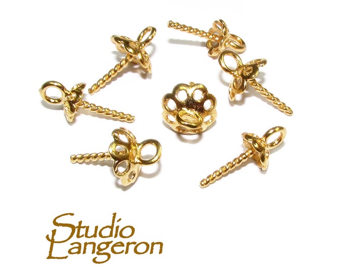14K Yellow Gold Filled Screw Eye Pearl Component Mounting size 5.0, 6.5 mm, bead caps, Jewelry making, Gold filled bead caps - 1 piece