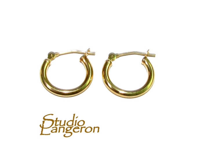 14K Solid gold 2.0 mm Tubing 14 mm Hoop Earrings, Earrings Hoop, Gold earrings, Earring components, Jewelry making - 1 pair (2 pieces)