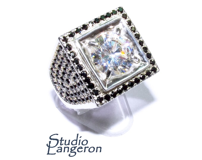 White Topaz man ring 925 sterling silver size 9 1/2, Handmade ring, single copy, sterling silver, natural White Topaz, man ring