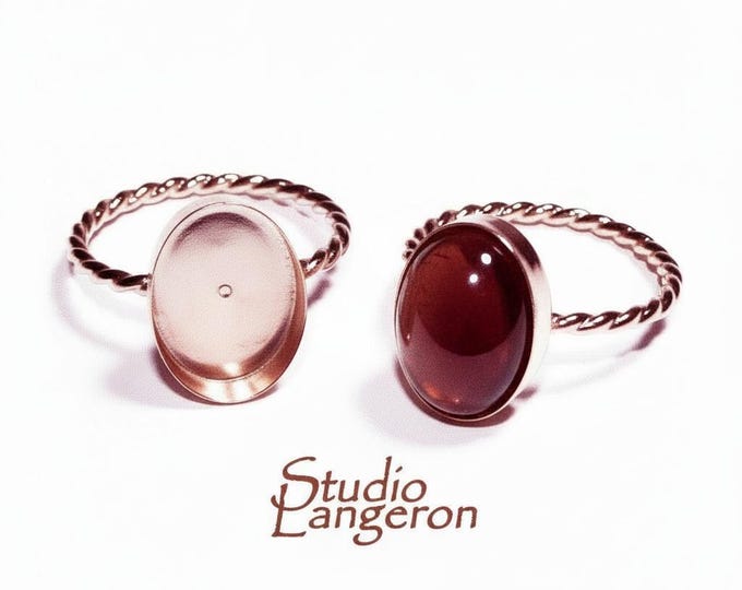 14K Rose gold filled twisted blank ring with bezel cup 10x14mm size 4, 5, 6, 7, 8, 9, 10, Base ring, Bezel cup, Jewelry making - 1 piece