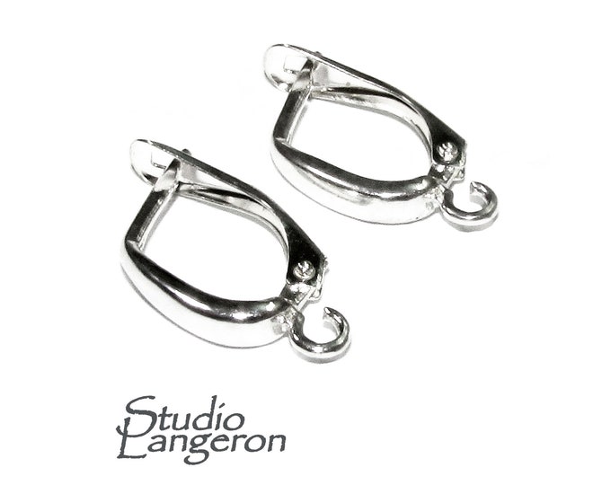 925 Sterling Silver Small Lever Back Ear Wire with Open Ring, Silver earrings, Earring components, Jewelry making - 1 pair (2 pieces)
