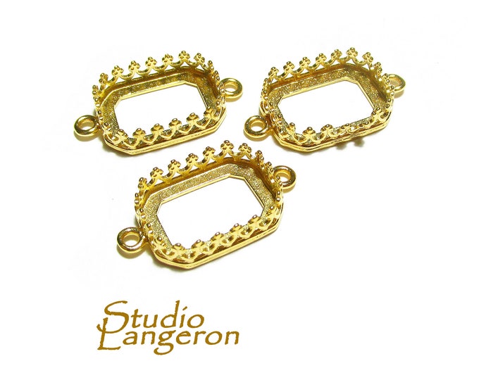 14K Gold filled Octagon Bezel Cups size 10x14 mm with two closed rings, Bezel cup, Setting, Jewelry making, Blank Pendant - 1 piece