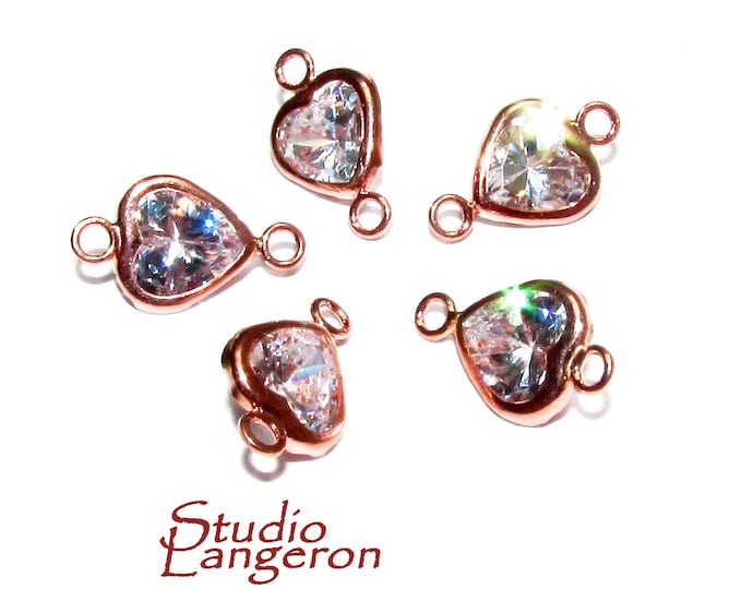 14K Rose Gold Filled White topaz heart Link Connector size 11.5x7.0 mm, White topaz gold filled link, Connector, Jewelry making - 1 piece