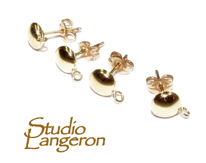 14K Gold Filled Hollow Button Post Earrings size 5 mm with Open Ring, Jewelry making, earrings gold filled, Earrings - 1 pair (2 pieces)
