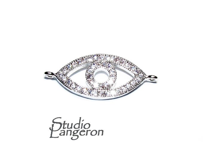 925 Sterling silver large Evil Eye connector size 2.3x1.0 cm, Evil Eye link component, Jewelry making, Jewelry connector - 1 piece