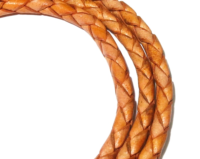 4.0 mm Natural antique braided natural leather cord, Leather cord, braided leather cord, Natural leather, Jewelry making - 50 cm (1.7 Ft)