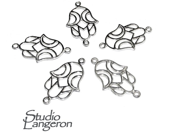 925 Sterling silver large hamsa connector size 2.3x1.4 cm, Hamsa link component, Jewelry making, Connector, Jewelry connector - 1 piece