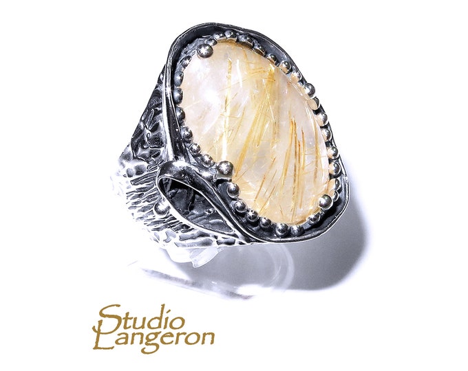 Statement Rutile quartz ring 925 sterling silver size 8 1/2, single copy, Silver ring, natural Rutile quartz, Statement ring, Handmade ring