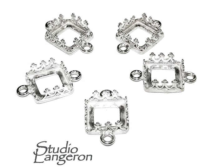 925 Sterling Silver Square Bezel Cups size 8x8 mm with two closed rings, Square bezel cup, Jewelry making, Setting, Bezel cup - 1 piece