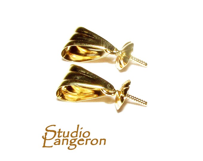 14K Solid gold grooved bail size 8.0x5.0 mm with 4.5 mm bead cup, Solid gold Bail, Jewelry making, Bail findings, Pendant bail - 1 piece