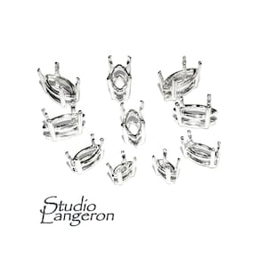 925 Sterling Silver Marquise Basket 4-Prong Settings Size 6x3, 8x4, 10x5, 12x6 mm, Bezel cup, Prong Settings, Jewelry making - 1 piece