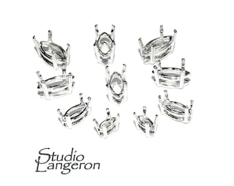 925 Sterling Silver Marquise Basket 4-Prong Settings Size 6x3, 8x4, 10x5, 12x6 mm, Bezel cup, Prong Settings, Jewelry making - 1 piece