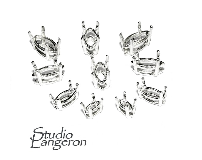 925 Sterling Silver Marquise Basket 4-Prong Settings Size 6x3, 8x4, 10x5, 12x6 mm, Bezel cup, Prong Settings, Jewelry making - 1 piece
