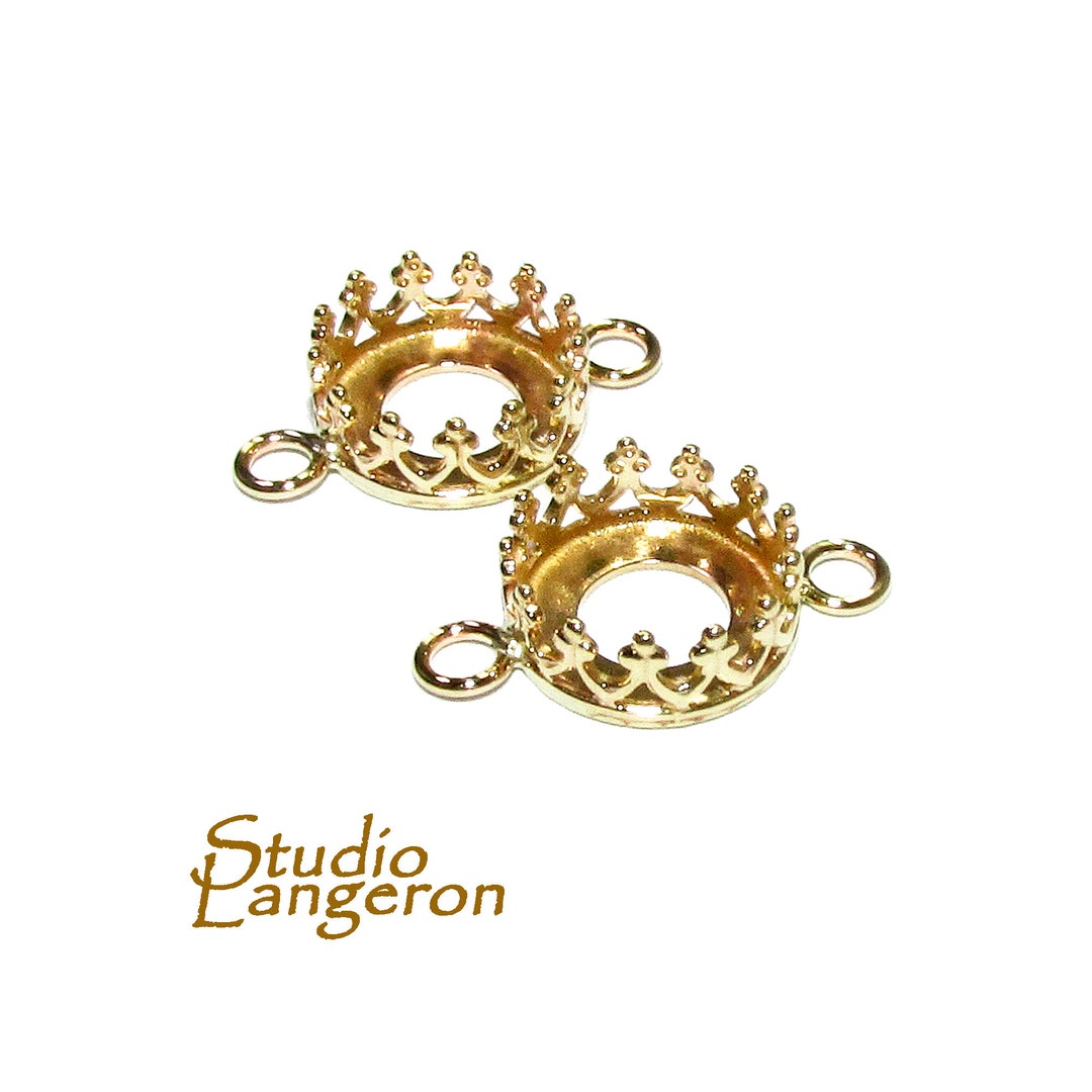 14K Solid Yellow Gold Bezel Cups Size 8 Mm With Two Rings, Bezel Cup