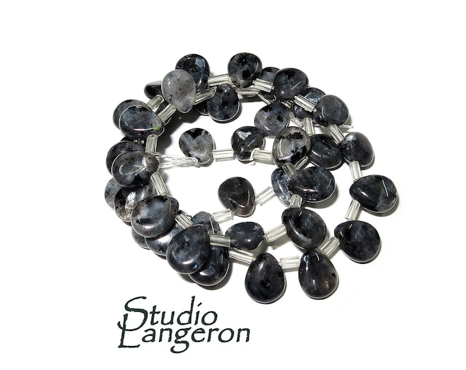 SALE!  Natural Larvikite Labradorite Gemstone drop Beads 8x10 1 strand 39cm (15 inch) long, Natural Larvikite, Jewelry making - 1 strand