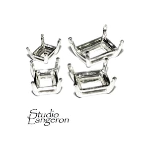 925 Sterling Silver rectangular 4-Prong Settings different sizes, Silver rectangular setting, Octagon setting, Prong Settings - 1 piece