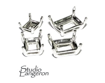 925 Sterling Silver rectangular 4-Prong Settings different sizes, Silver rectangular setting, Octagon setting, Prong Settings - 1 piece