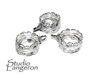 Pendentif blanc pivotant en argent sterling 925 avec réglage 16 mm, pendentif argent, pendentif de base, tasse de lunette, sertissage, Fabrication de bijoux - 1 pièce