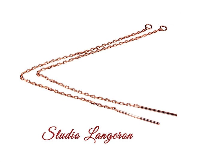 14K Rose Solid Gold Cable Chain Ear Thread with ring, Earrings components, Earrings gold, Jewelry making, 14K Rose Gold - 1 pair (2 pieces)