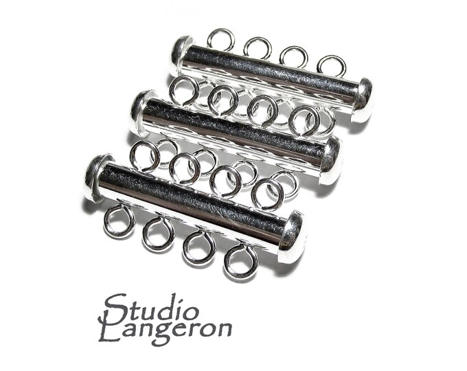 925 Sterling Silver Tube Bar Clasp 4-Hole size 4.3x26 mm, Silver Clasps, Slide Clasps, Sterling silver, Jewelry making, Tube clasp - 1 piece