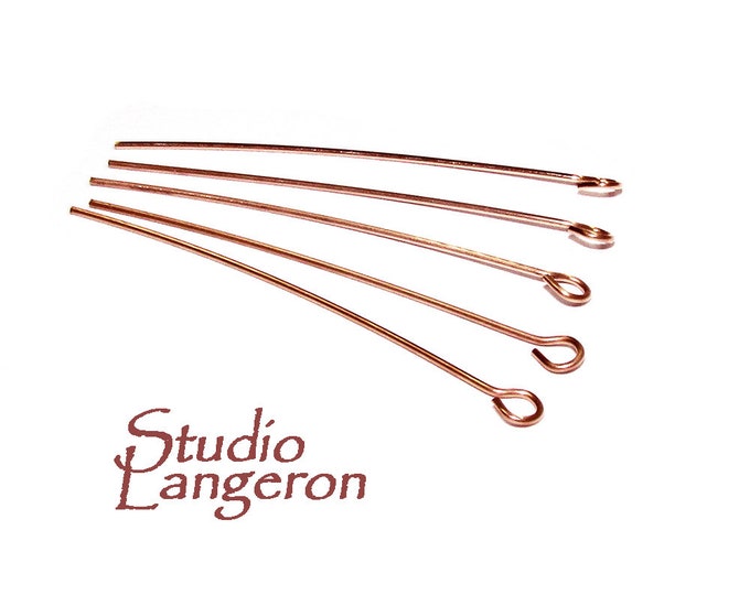 14K Solid Rose Gold Eye Pins 24 Ga (0.5 mm) size 13, 25, 32, 38, 50, 75mm, Pins, Jewelry making, Eye pin, Pin solid Gold, 14K Gold - 1 piece