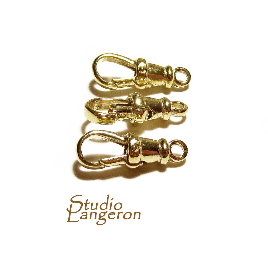 14K Yellow Solid Gold Albert Clasp 17mm Fixed Top Closed Loop, Solid