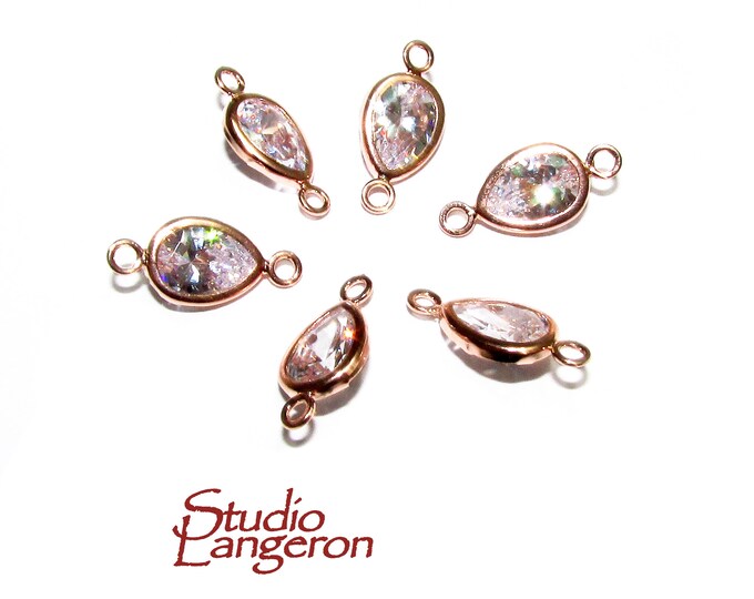 14K Rose Gold Filled White topaz pear Link Connector size 12x6mm, White topaz rose gold filled link, Connector, Jewelry making - 1 piece