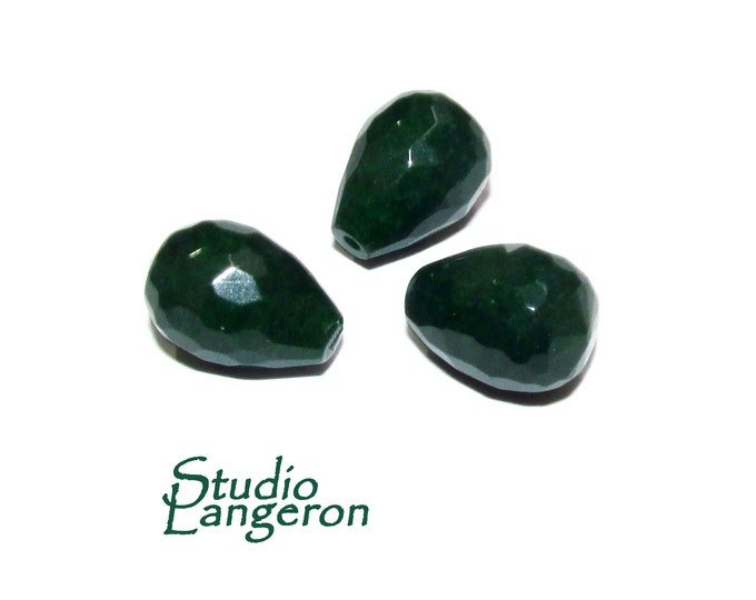 Natural African emerald Teardrop faceted half drilled Beads size 14x10 mm, Natural emerald, Half Drilled Beads, Jewelry making - 1 piece