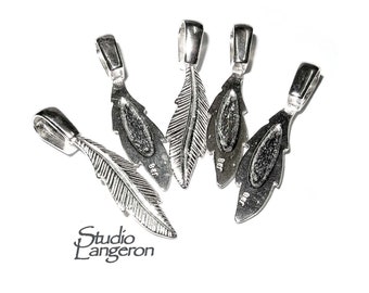 925 Sterling silver large Glue-On Feather Pendant Bail, sterling silver Bail, Jewelry making, Bail finding, Glue-On Bail - 1 piece