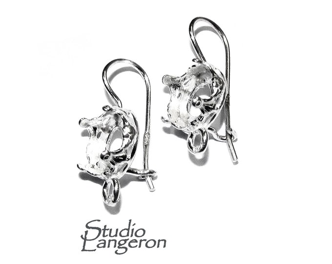 8 mm 925 sterling silver earrings with bezel cup, earring components, bezel cup, blank earrings, Jewelry making - 1 pair (2 piece)