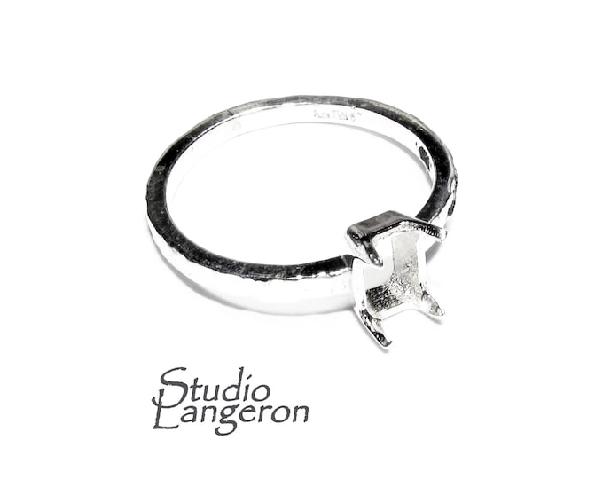 925 sterling silver blank ring with rectangular Prong Setting 4x6mm size 4-11, Jewelry making, base ring, Setting, Prong setting - 1 piece