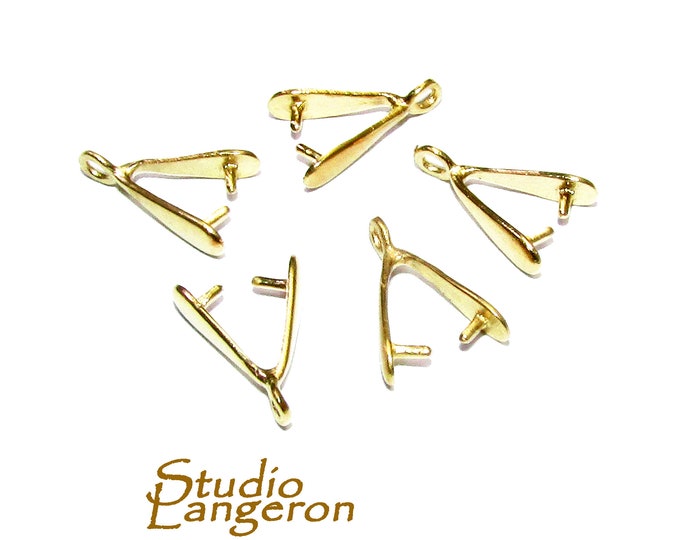14K Yellow solid gold Pinch Pendant Bail, Bail with loop, 14K Solid gold, Gold bail, Jewelry making, Bail finding, Pendant bail - 1 piece