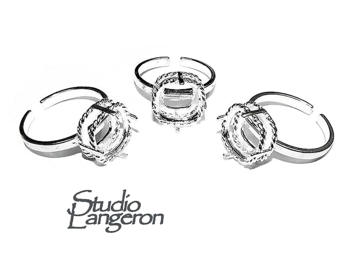 925 sterling silver open blank ring with bezel cup 10x10 mm for cabochon cushion, setting, silver ring, base ring, Jewelry making - 1 piece