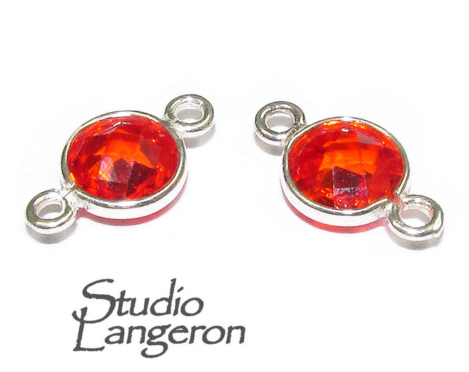 925 Sterling Silver Checkerboard Red Topaz Round Link Connector size 12x7 mm, Red Topaz silver link, Jewelry red link connector - 1 piece