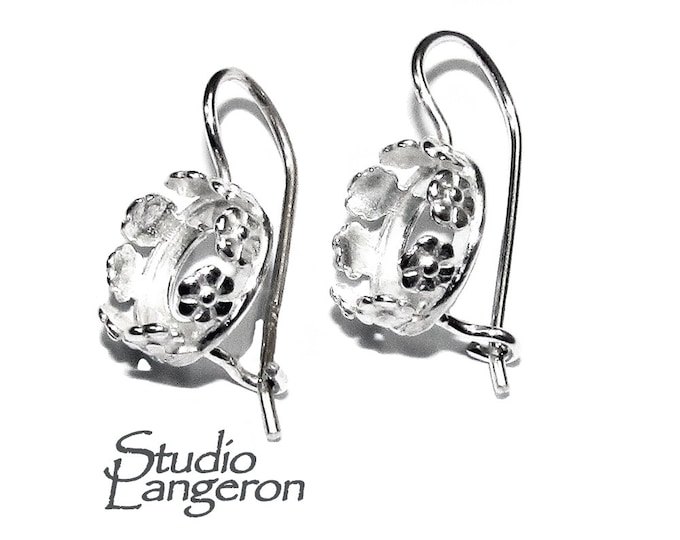 8 mm 925 sterling silver blank earrings with bezel cup, Jewelry making, Setting, bezel cup, base earrings, Earrings - 1 pair (2 piece)