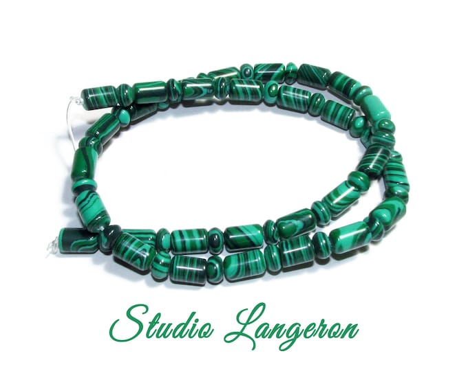 SALE!  Natural Malachite Beads Cylinder 5x8mm 1 strand 40cm long, Natural Malachite, Jewelry making - 1 strand
